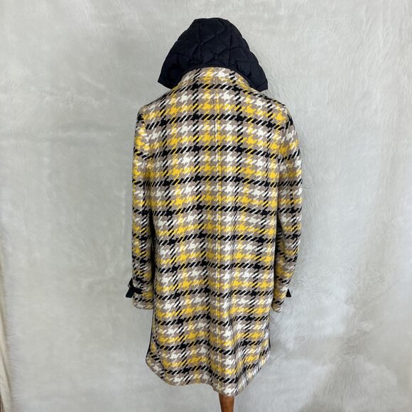 Bogner Black, Yellow, Tan Check Kerri-D Wool Blend Removable Hooded Coat M - Picture 4 of 10